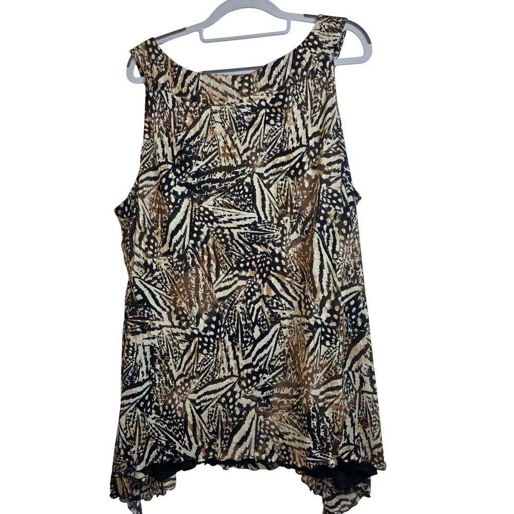 Avenue Womens Plus Size 22/24 Brown Butterfly Animal Print Ruffle V-Neck Blouse - Picture 3 of 10